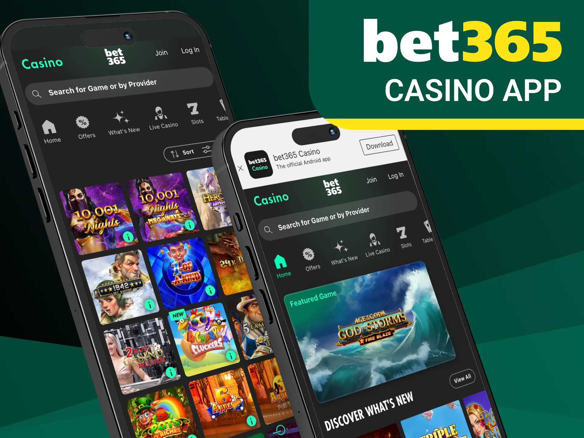 Get quick access to casino betting on the Bet365 app.