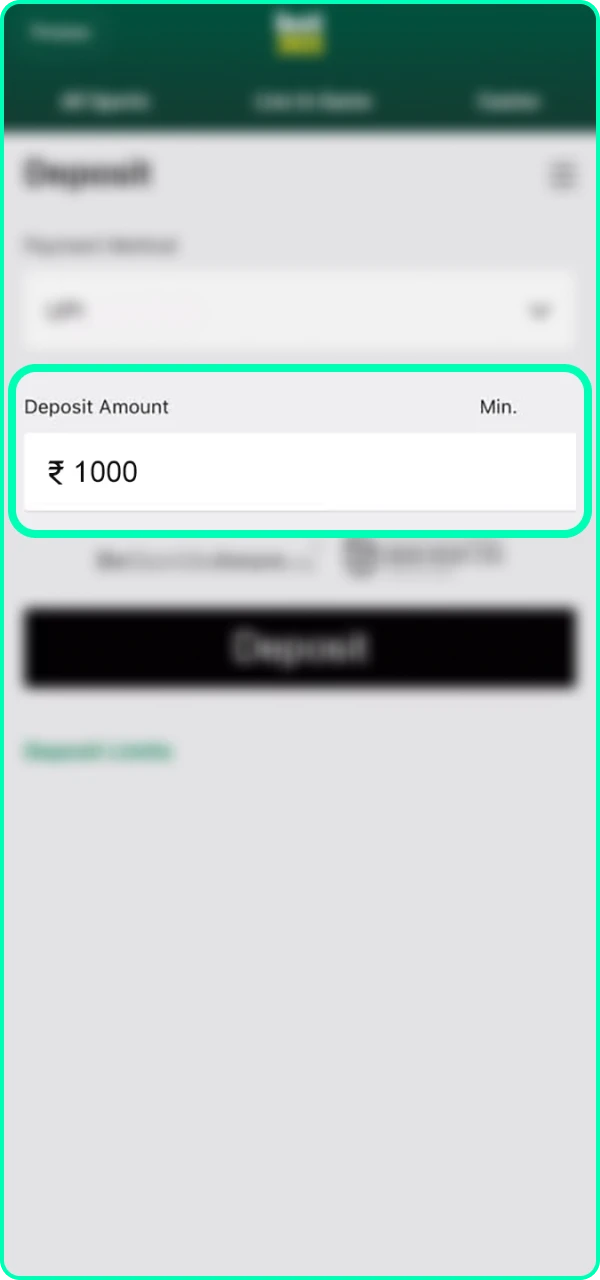 Enter your deposit amount at Bet365 and check that it is displayed correctly.