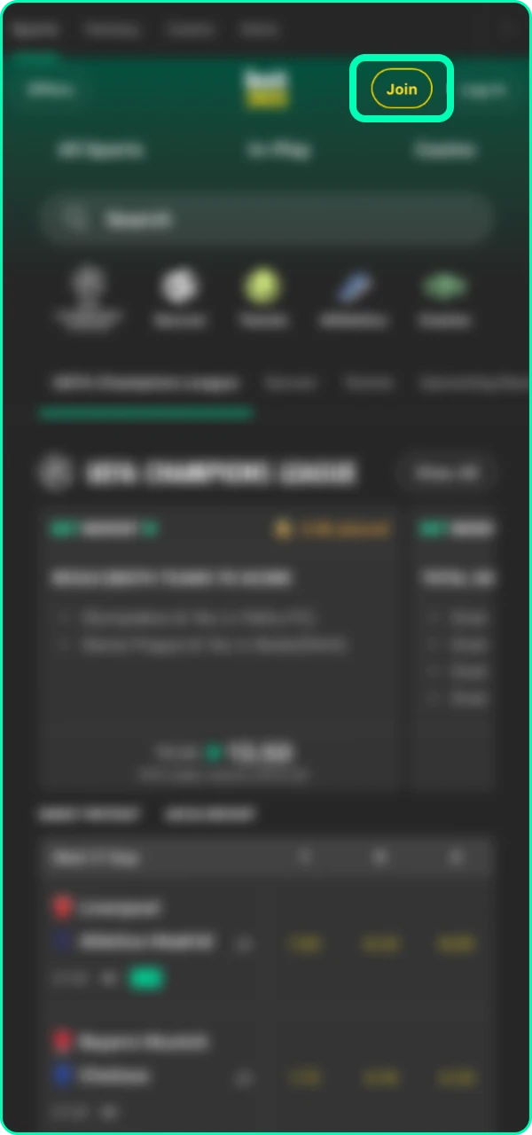 Launch your browser and start your first registration at Bet365.