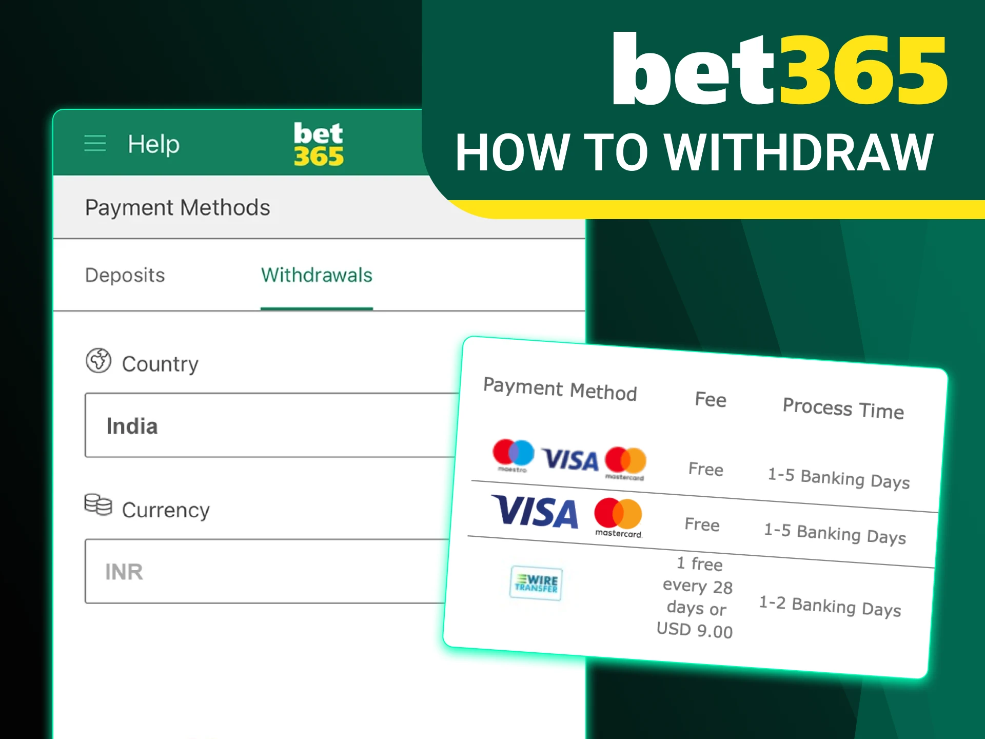 Use a convenient method to withdraw your winnings to Bet365.