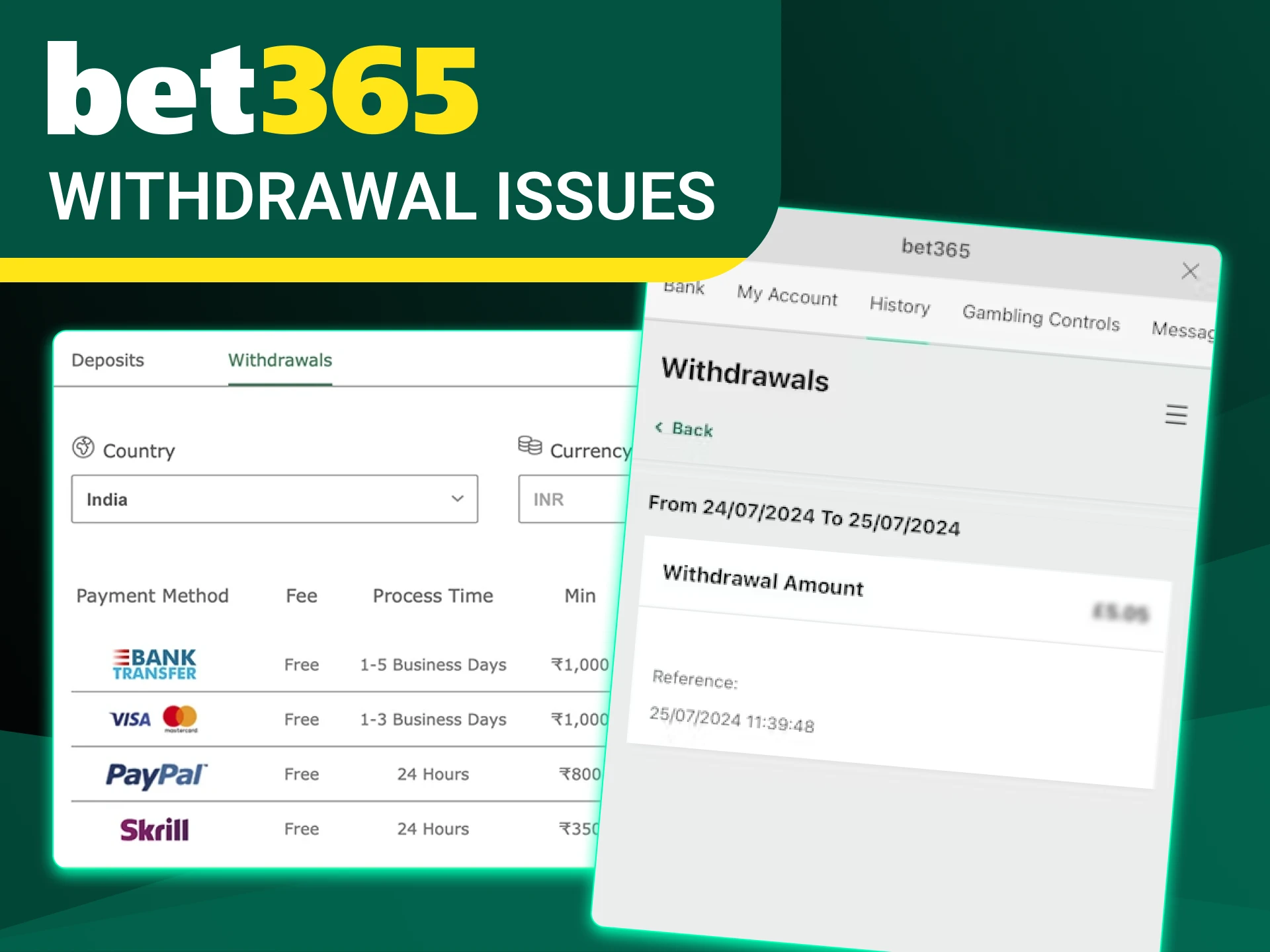 Use support for problems with withdrawing winnings at Bet365.