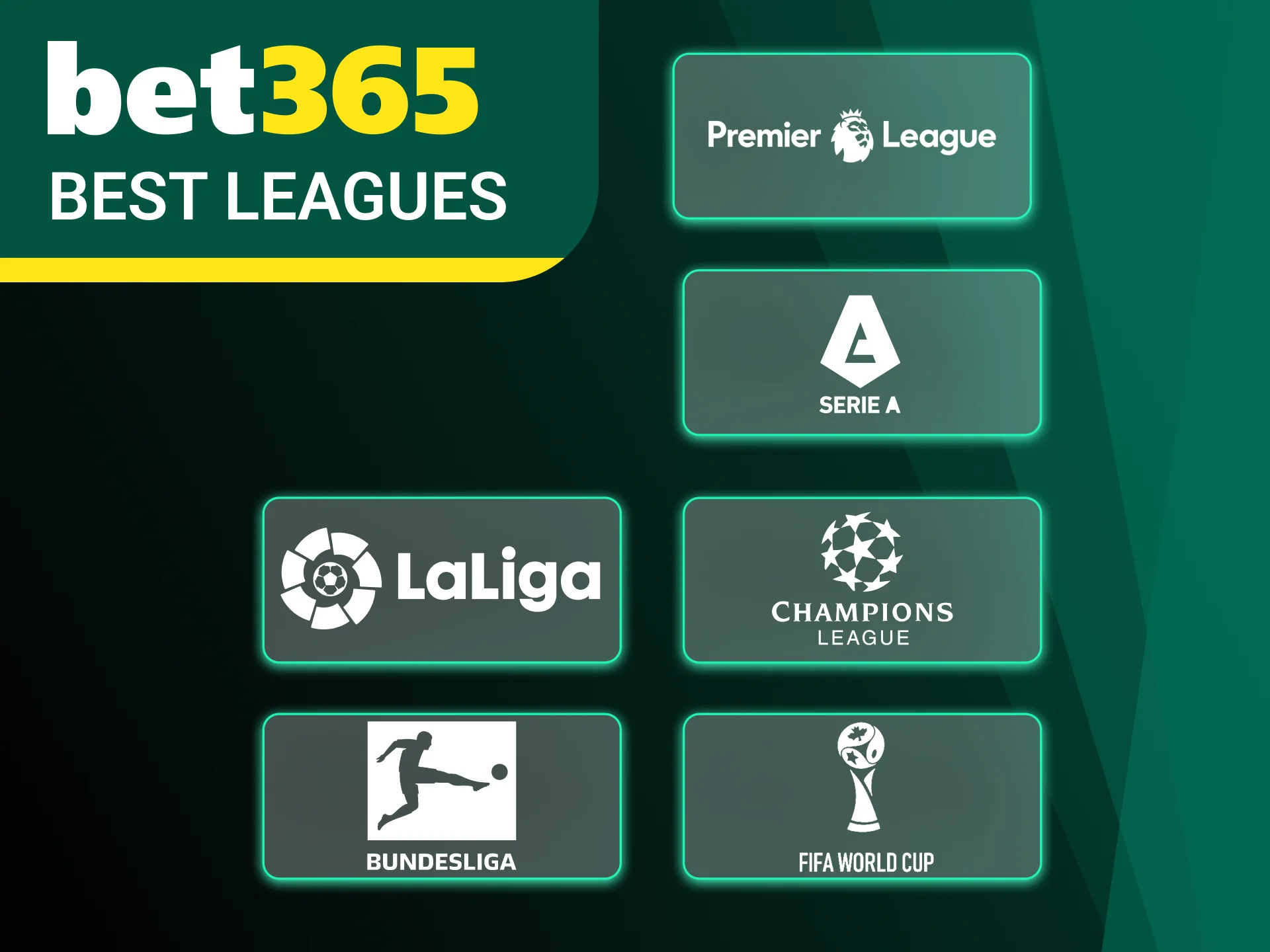 Bet on top football leagues like Premier League, La Liga, and more at Bet365.