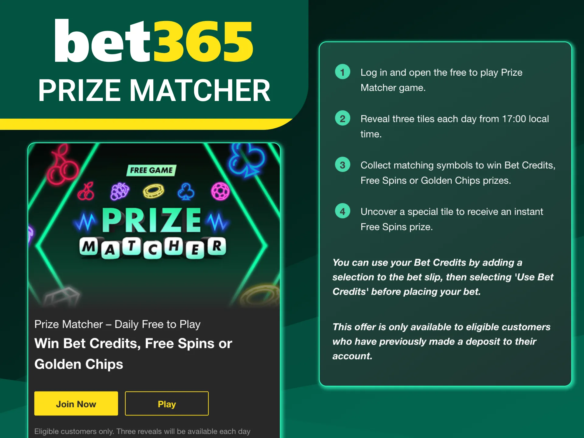 Bet365 prize matcher boosts your winning chances.