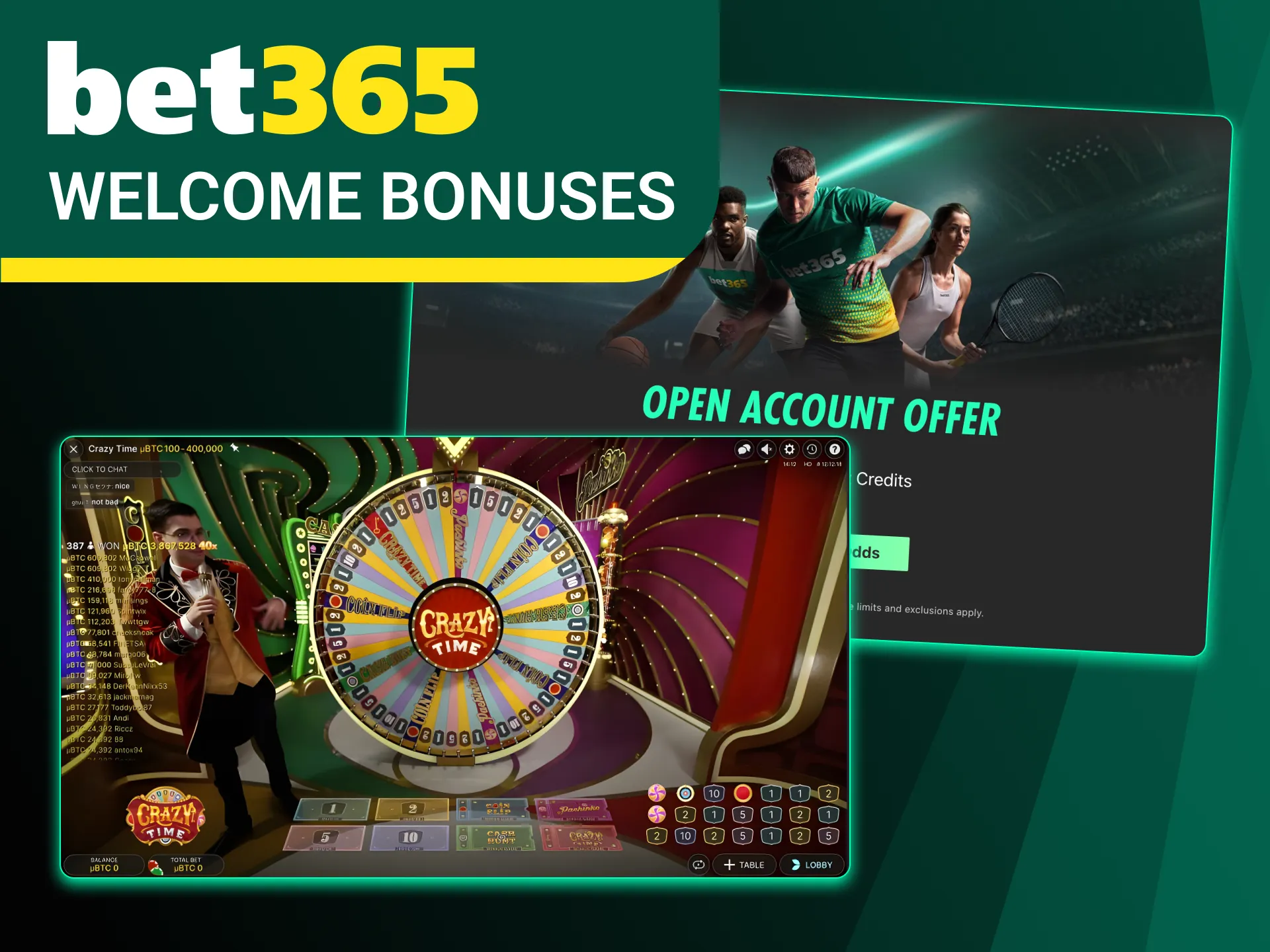 Use your bonus to play Crazy Time at Bet365 online casino.